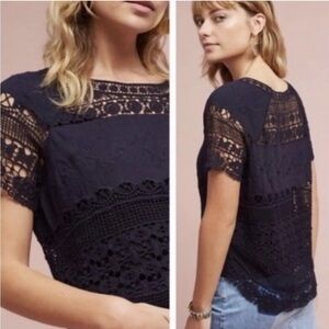 Anthropologie Deletta navy blue crochet top size medium